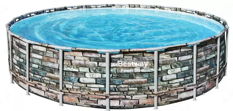 Prefabrik hovuz (dumaloq) aksessuarlari bilan "Bestway" Power Steel 56883, ramka, d 610 x 132 sm (Kulrang kafel)
