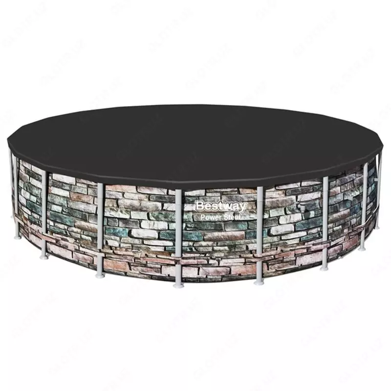 Сборный бассейн (круглый) с аксессуарами "Bestway" Power Steel 56883, каркасный, d 610 х 132 см (Серая плитка)