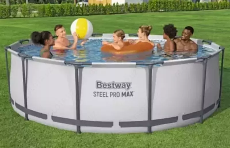 Сборный бассейн (круглый) с аксессуарами "Bestway" Steel Pro МАX 56420, каркасный, d 366 х 122 см (Серый/белый)