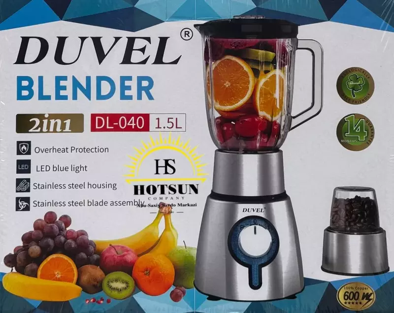 Maishiy blender (statsionar) 2 tasi 1 ta "DUVEL" DL-040, 600 Vt, 1,5 l., 2 rejim (Germaniya)