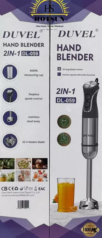 Бытовой блендер (погружной) 2 в 1 "DUVEL" DL-059, 1500W, 600 мл., 4 ножа (Германия)