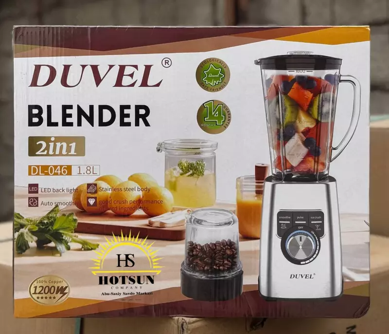 Бытовой блендер (стационарный) 2 в 1 "DUVEL" DL-046, 1200W, 1.8 л., 2 режима (Германия)