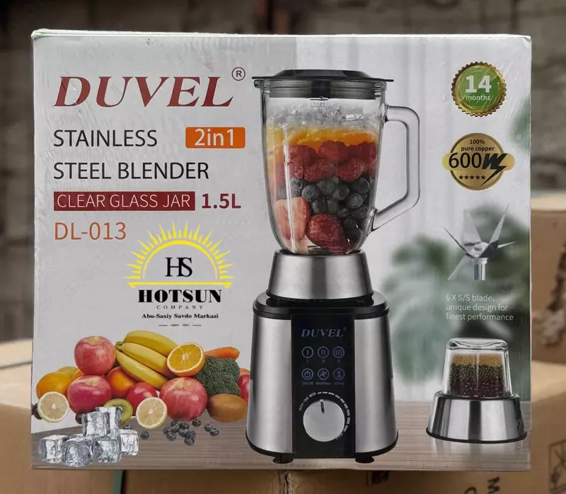 Maishiy blender (statsionar) 2 tasi 1 ta "DUVEL" DL-013, 600 Vt, 1,5 l., 2 rejim (Germaniya)