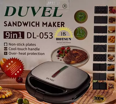 Universal sendvich ishlab chiqaruvchi 9 in 1 (toster) "DUVEL" DL-053, 800 Vt, zanglamaydigan po'lat (Germaniya)