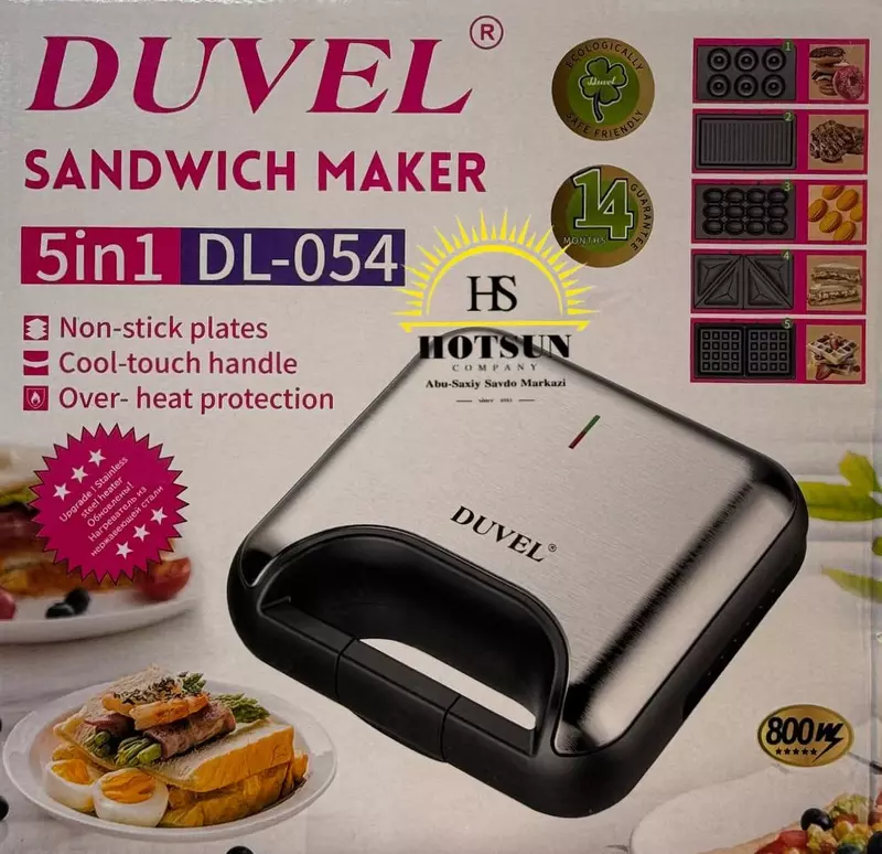 Универсальная сэндвичница 5 в 1 (тостер) "DUVEL" DL-054, 800W, нерж. сталь (Германия)