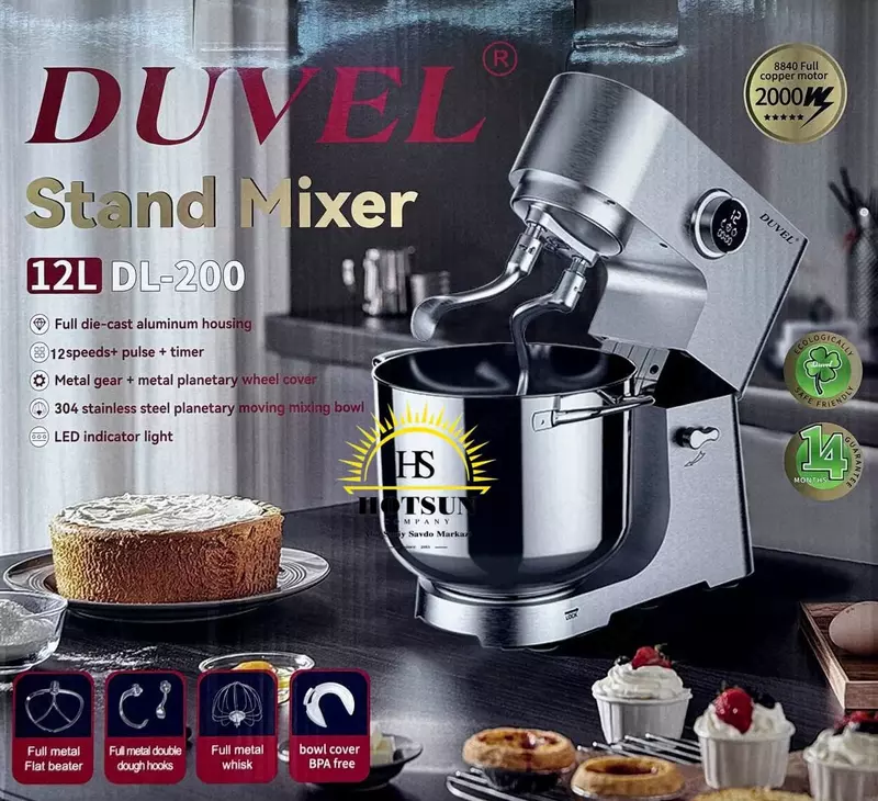 Планетарный миксер "DUVEL" DL-200, 2000W, 12 л, 12 режимов, таймер (Германия)