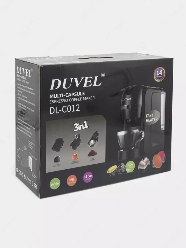 Kapsülli qahva mashinasi Multi-Capsule Espresso 3 in 1 "DUVEL" DL-C012, 1450W, 0,6 l. (Germaniya)