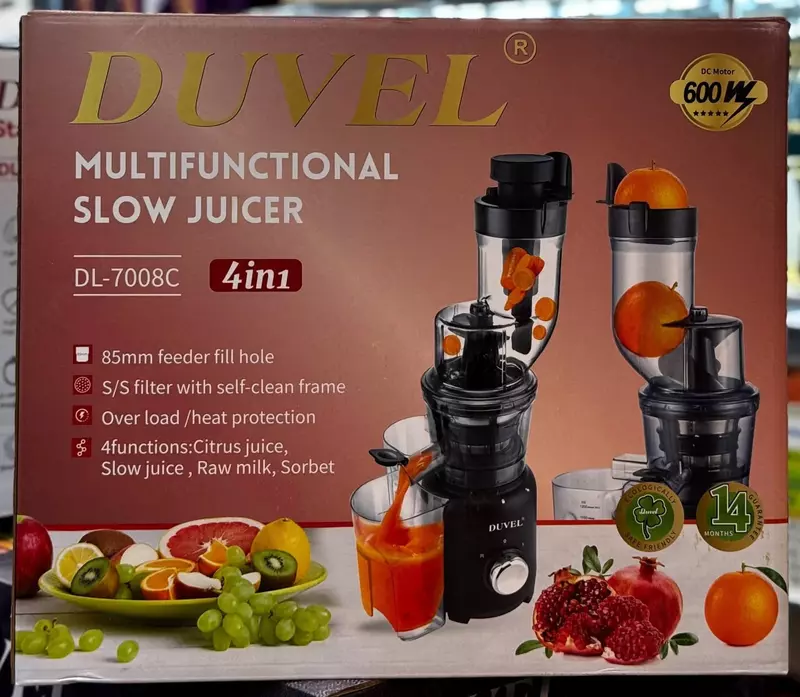 Ko'p funktsiyali sharbat chiqargich (shnekli) 4 tasi 1 ta "DUVEL" DL-7008C, 600 Vt, 85 mm (Germaniya)