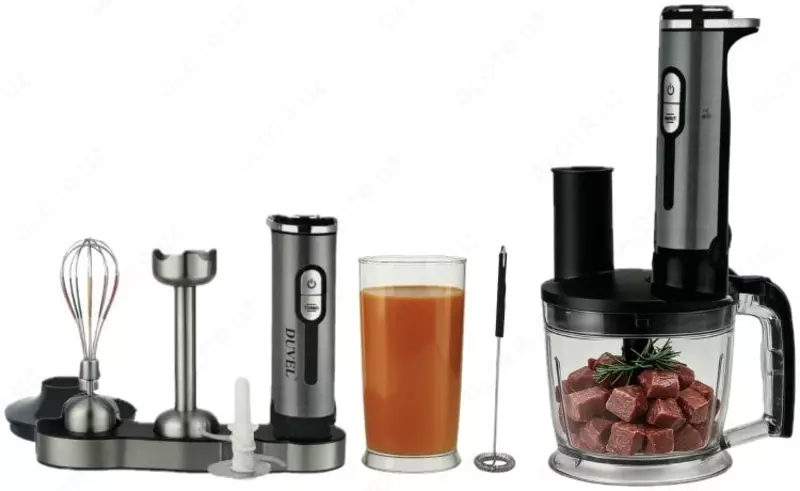 Qo'l blender to'plami 10 dona 1 ta "DUVEL" DL-111C, 1200 Vt, 1,0 l/700 ml, Turbo rejimi (Germaniya)