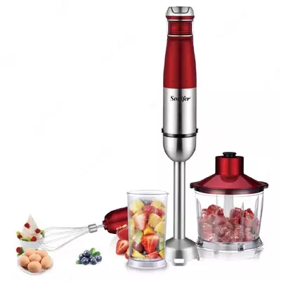 4-in-1 qo'l blenderi, mikser, maydalagich "Sonifer" SF-8101, 1200W, 500/600 ml. (Xitoy) Qizil/Kumush