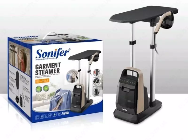 Kiyim bug'lagichi (mini-board) "Sonifer" SF-9149, 2400 Vt, bug' 45 g/min (qora/oltin) Xitoy