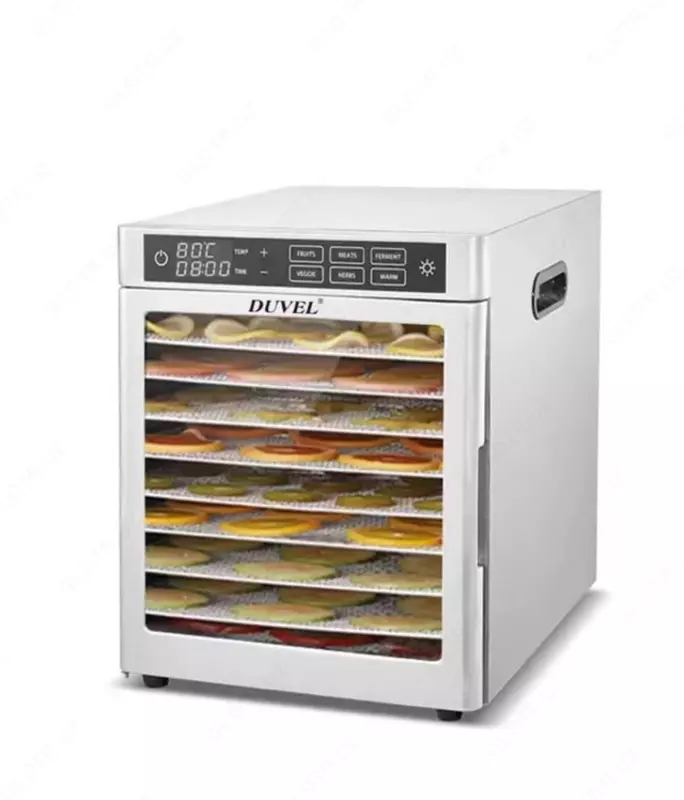 Ko'p funksiyali meva quritgich "DUVEL" DL-128, 800 Vt, 10 ta javon, taymer (Germaniya) Kulrang/metall