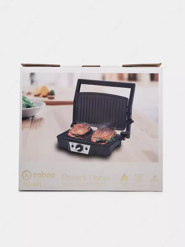 Тостер-гриль "Rabee" RJ-401, для приготовления панини, 1600 Вт, индикатор готовности (Китай) Черный