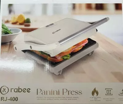 Тостер-гриль "Rabee" RJ-400, для приготовления панини, 1000 Вт, антипригарное покрытие (Китай) Белый