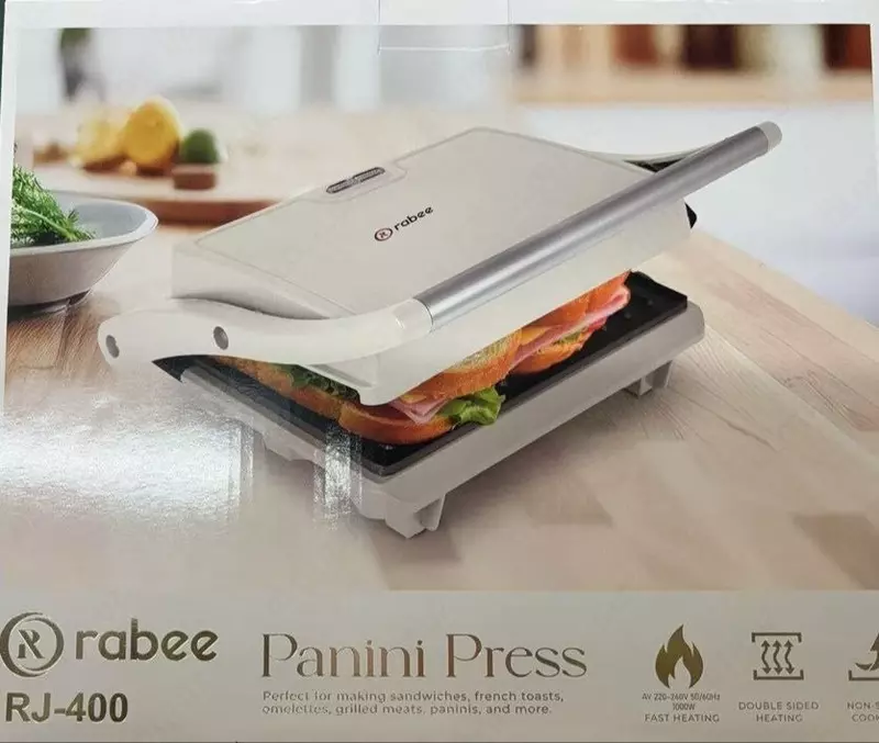 Тостер-гриль "Rabee" RJ-400, для приготовления панини, 1000 Вт, антипригарное покрытие (Китай) Белый