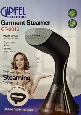 Uy kiyimlarini bug'lash mashinasi (qo'lda) "Gipfel" 8012, 2000W, 250 ml. (Germaniya) Qora