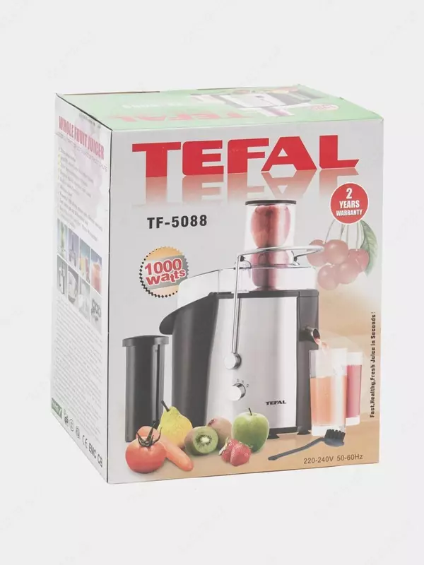 Бытовая соковыжималка (центробежная) "Tefal" TF-5088, 1000Вт, 1/1.5 л. (Франция) Металлик/Черная