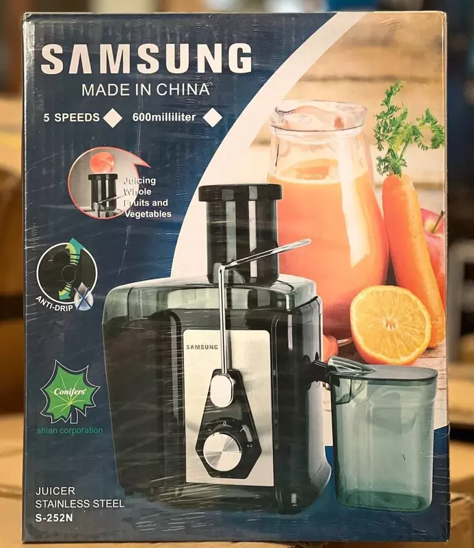 Samsung S-252N markazdan qochma sharbat chiqargich, 1000 Vt, 600 ml (Xitoy), qora/metall