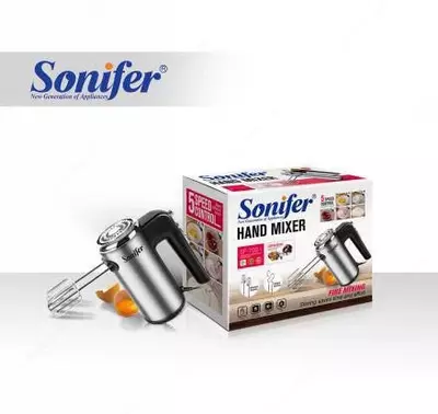 Qo'l mikseri "Sonifer" SF-7021, 300 Vt, 3 rejim, Turbo rejimi, 4 qo'shimcha (Xitoy) Metallik/qora