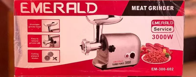 Elektr go'sht maydalagich (zanglamaydigan po'lat) "EMERALD" EM-300-602, 3000W, teskari, Turbo Force tizimi (Xitoy) Chelik