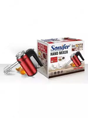 Ручной миксер "Sonifer" SF-7024, 400 Вт, 5 режимов, Турбо режим, 4 насадки (Китай) Красный/черный
