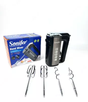Qo'l mikseri "Sonifer" SF-7038C, 500 Vt, 5 rejim, Turbo rejimi, 4 ta qo'shimcha (Xitoy) Metallik/qora