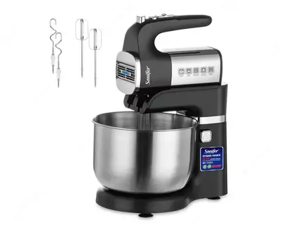 Планетарный миксер "Sonifer" SF-7037, 500Вт, чаша 3.5 л, 4 насадки, 5 режимов (Китай) Металлик/черный