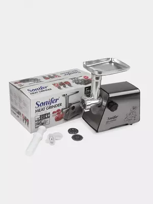 Elektr go'sht maydalagich (zanglamaydigan po'lat) "Sonifer" SF-5016, 1200 Vt, teskari, 3 diskli (Xitoy) Assortiment