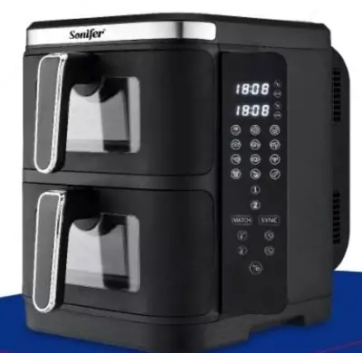 Аэрогриль-фритюрница (двухуровневая) "Sonifer" SF-1046, 2800Вт, 5.5/5.5 л. (Китай) Черный/металлик