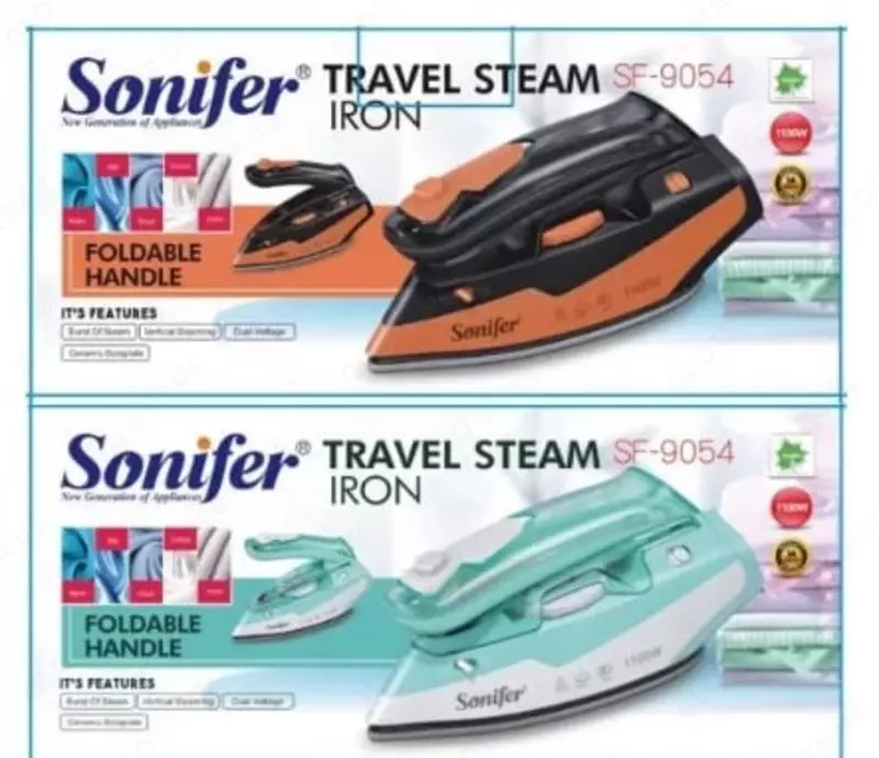 Паровой утюг (дорожный) "Sonifer" SF-9054, 1100Вт, 150 г/мин, керамическая подошва (Китай) Ассортимент