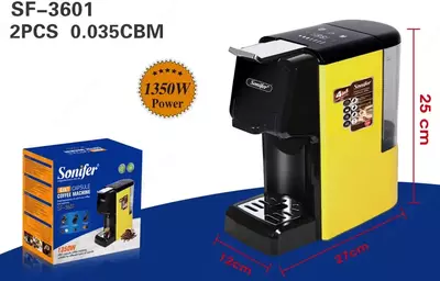 Автоматическая кофемашина (капсульная) 4 в 1 "SONIFER" SF-3601, 1350Вт, 600 мл (Китай) Желтая/черная