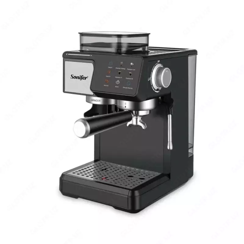 Автоматическая кофеварка с кофемолкой 2 в 1 "Sonifer" SF-3589, 1350Вт, 1.8 л (Китай) Металлик/черная