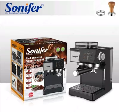 Автоматическая кофеварка с кофемолкой 2 в 1 "Sonifer" SF-3589, 1350Вт, 1.8 л (Китай) Металлик/черная