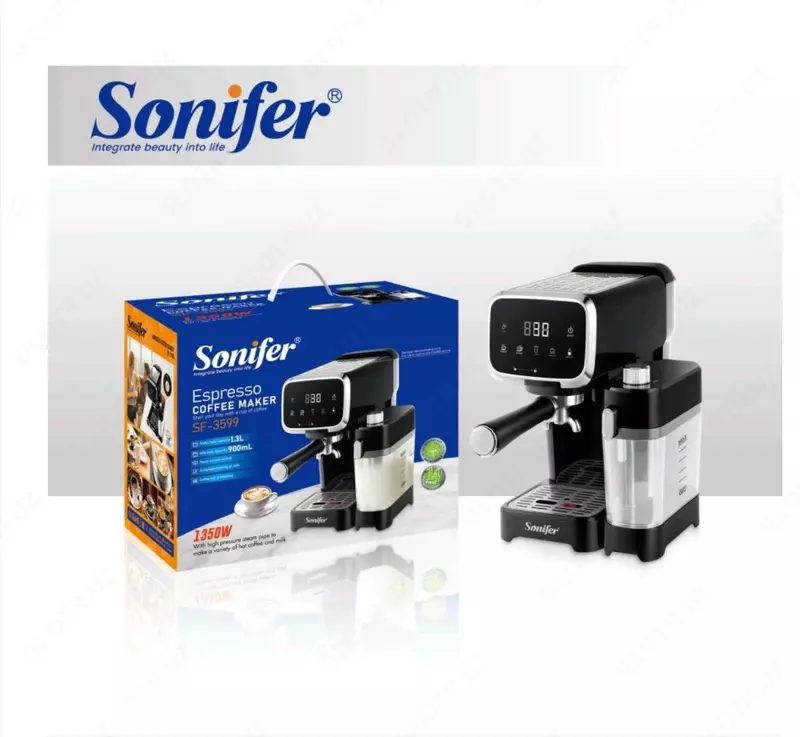 Avtomatik espresso qahva mashinasi "SONIFER" SF-3599, 1350W, 1300/900 ml (Xitoy) Metallik/Qora