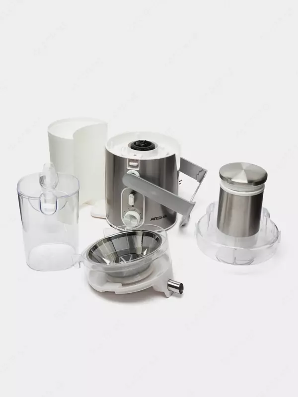 Бытовая соковыжималка (центробежная) "Arshia" AS2308-701, 1000Вт, 6 режимов, 1200/1500 мл. (Китай) Металлик/Белая