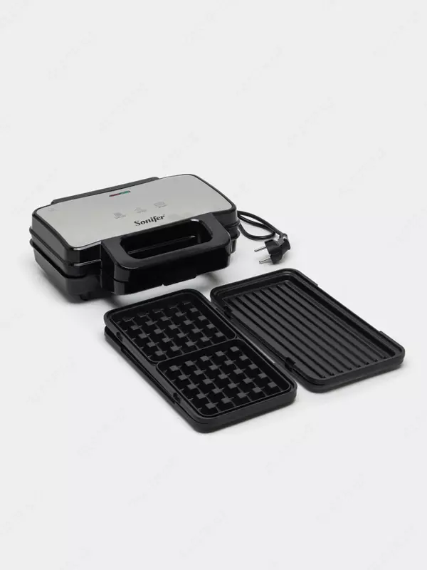 Сендвичница 3 в 1 "Sonifer" SF-6166, 1000Вт, 3 панели (Китай) Черная/серебристая