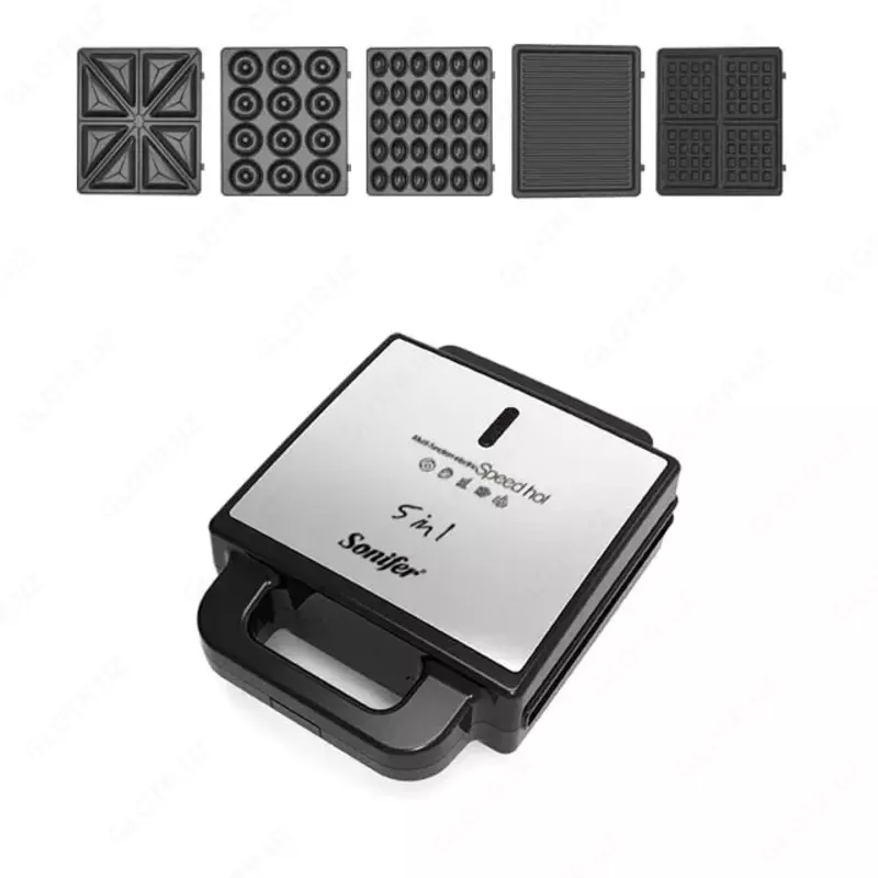 Сендвичница 5 в 1 "Sonifer" SF-6143, 1400Вт, 5 панелей (Китай) Черная/серебристая
