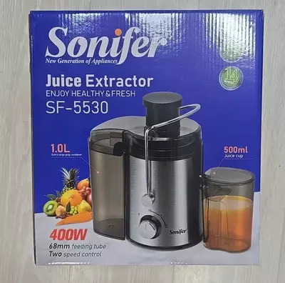 Бытовая соковыжималка (центробежная) "Sonifer" SF-5530, 400Вт, 2 скорости, 500/1000 мл. (Китай) Металлик/Черная
