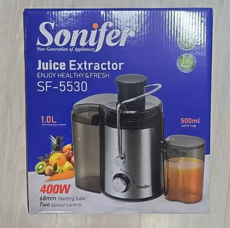 Бытовая соковыжималка (центробежная) "Sonifer" SF-5530, 400Вт, 2 скорости, 500/1000 мл. (Китай) Металлик/Черная