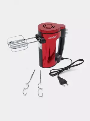 Ручной миксер (подставка) "Sonifer" SF-7038A, 500 Вт, 5 режимов, Турбо режим, 4 насадки (Китай) Красный/черный