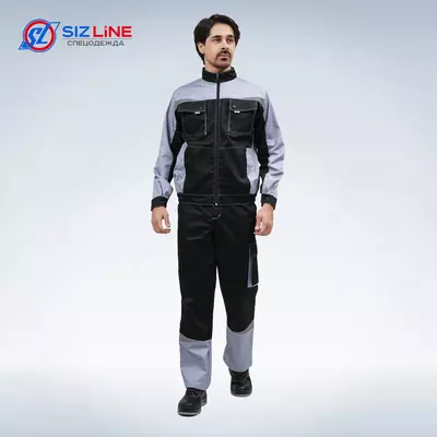 Спецодежда Костюм Дельф Премиум куртка/брюки (тк.смесовая 240г) черный голубой - 330 000 сум / шт