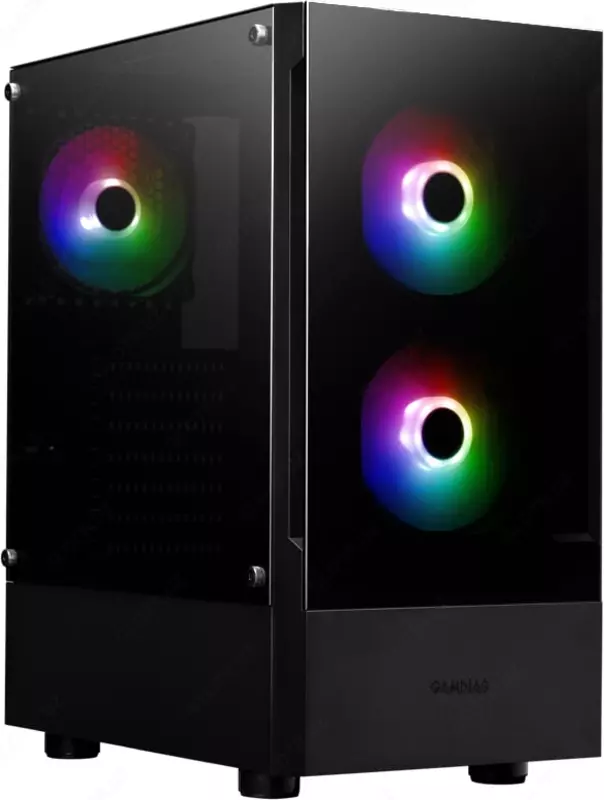 PWM вентиляторами и стеклянной панелью (Черный)