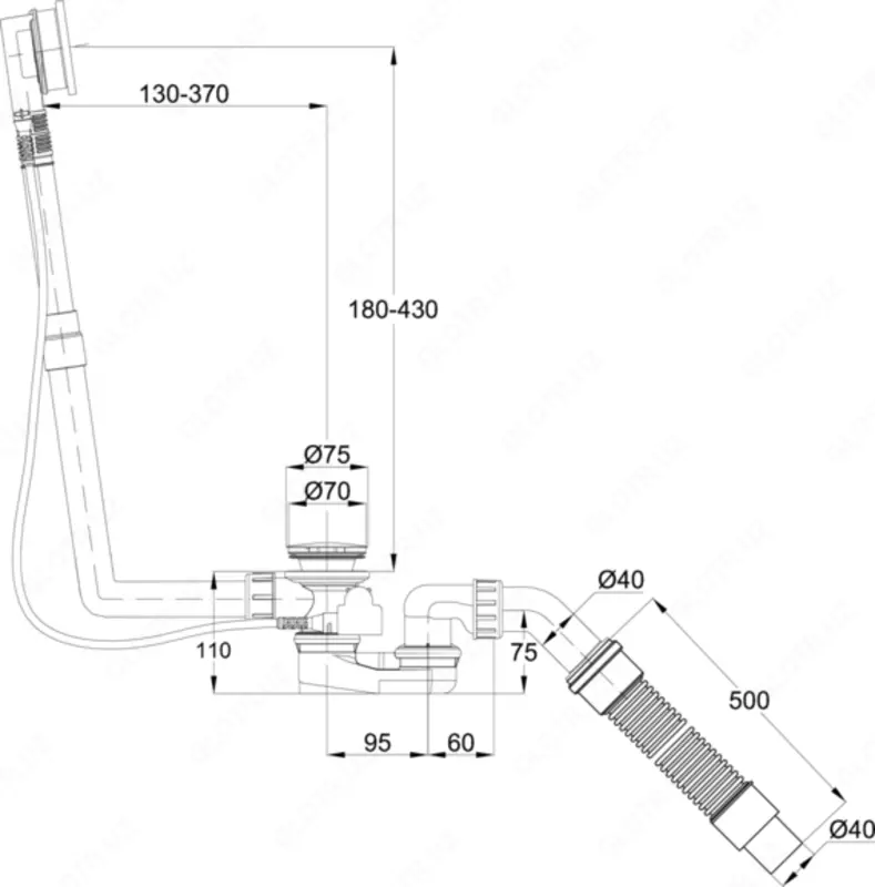 Слив перелив для ванны WASTE AND OVERFLOW FITTING - 2 973 460.8 сум