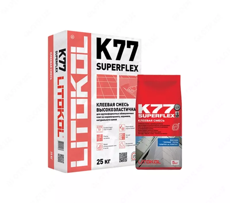 Клей эластичный для плитки  керамогранита и камня SUPERFLEX K77 БЕЛЫЙ (класс С2 TE S1)