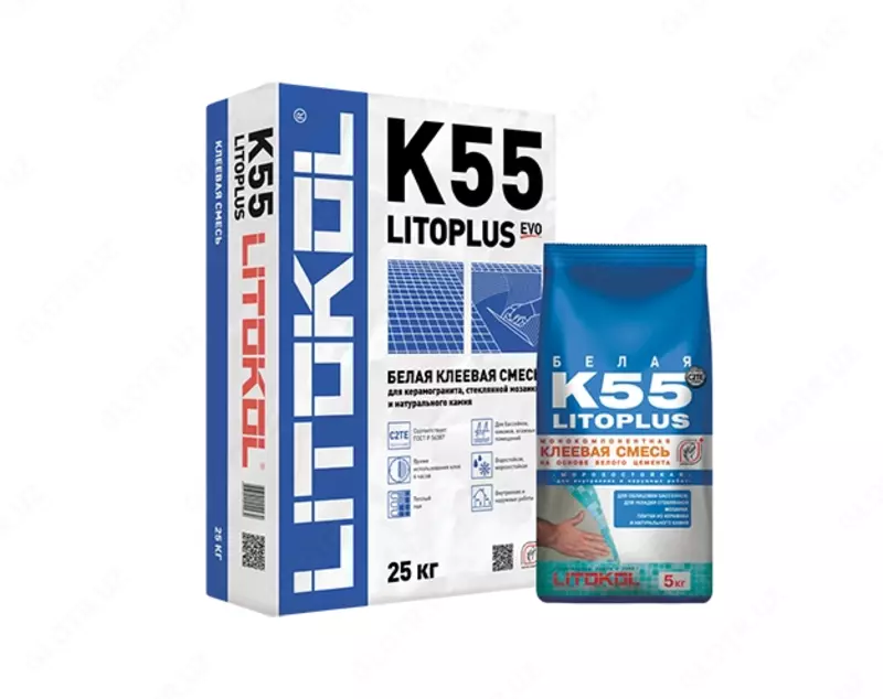  Shisha  keramika va tosh mozaika uchun yopishtiruvchi LITOPLUS K55 WHITE (C2 TE sinfi) - 