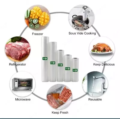 Вакуумные пакеты. Рифлёные пакеты для вакуумного упаковщика (рулоны разных размеров) 20см х 5м - 45 000 сум / рул