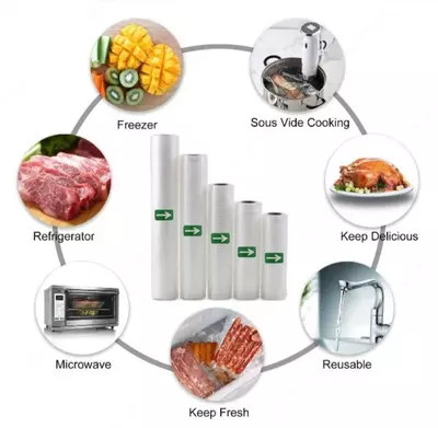 Вакуумные пакеты. Рифлёные пакеты для вакуумного упаковщика (рулоны разных размеров) 10см х 5м - 35 000 сум / рул