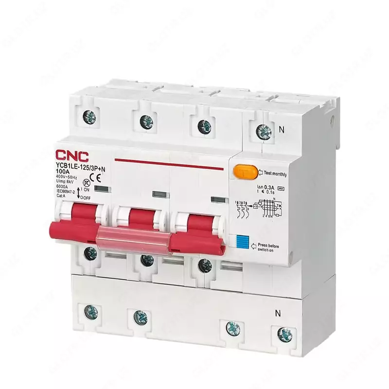 Дифференциальный автоматический выключатель CNC Electric YCB1LE-125 4P C100A 300mA (Арт. - dif-ycb-c4-100-300ma)