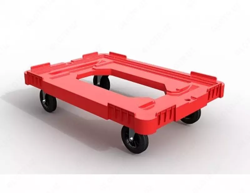 Пластиковая тележка 600х400 мм для ящиков (с отверстием) колеса без тормозов