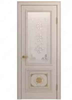 Межкомнатная дверь массив дуба Viporte Монако белая эмаль патина золото остеклённая